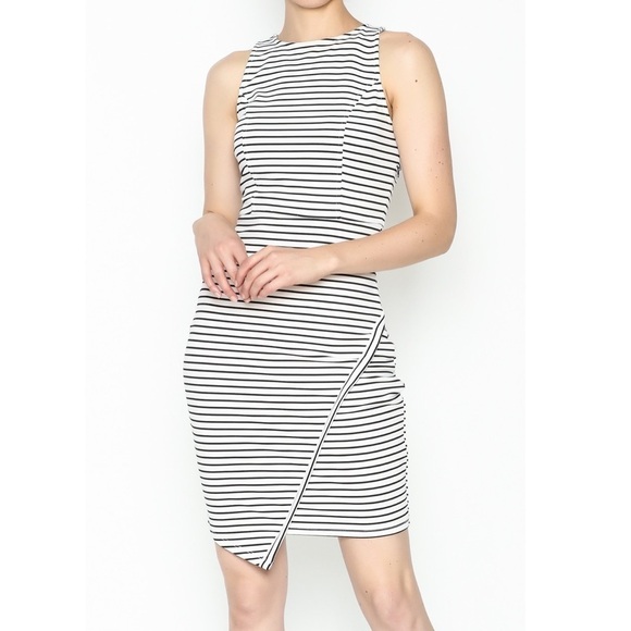 JACK Black and White Stripe Asymmetrical Bodycon Dress - Picture 1 of 9